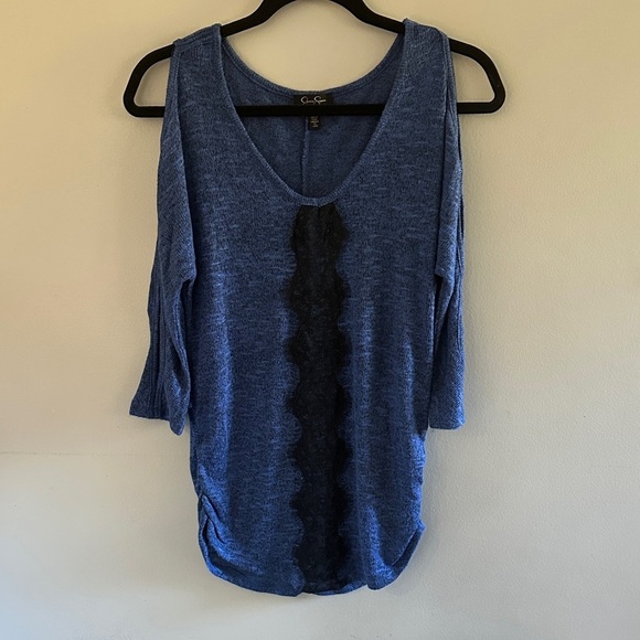 Jessica Simpson Navy Cold Shoulder Blouse - Picture 1 of 7